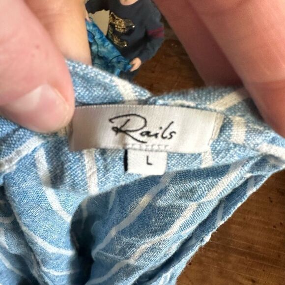 Rails blue & white striped linen blend lace up slouchy blouse - Picture 4 of 4